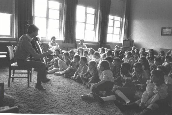 Teaching a young class about the cello