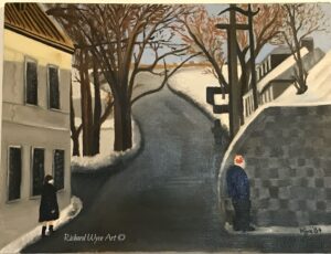 Oil painting old Quebec City in Winter